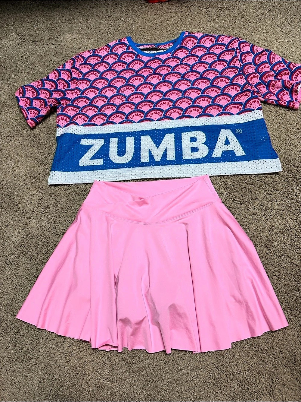 Zumba WEAR Mesh Top & Skort Set in Pink & Blue